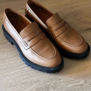 Beckett Simonon Tan Leather Penny Loafers with Black Lug Sole